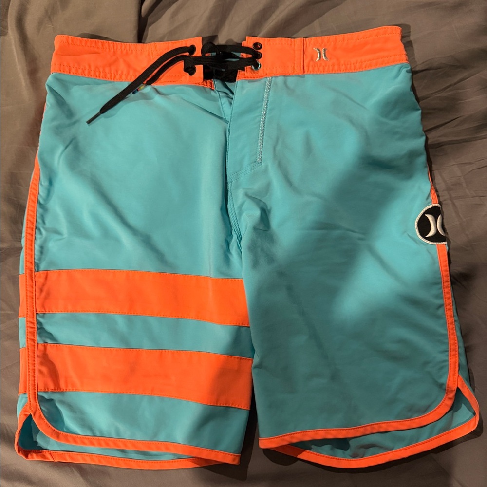 Hurley Teal Board Shorts with Orange Trim
